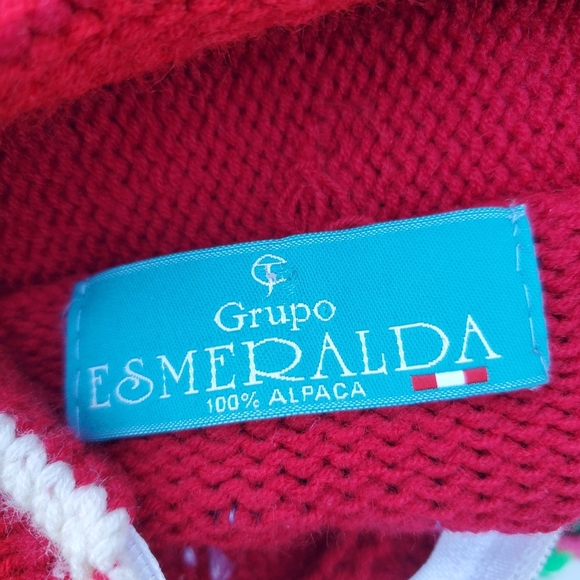 Grupo Esmeralda Alpaca Hooded Cardigan Zip Sweater Red 12 Months (see meas) - Picture 5 of 5